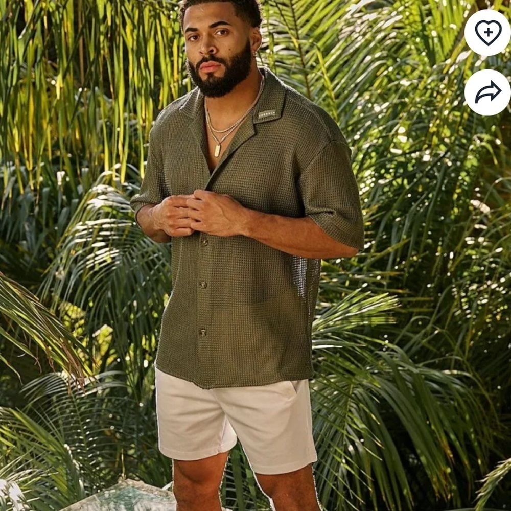 YoungLA Men's 4036 olive crochet shirt